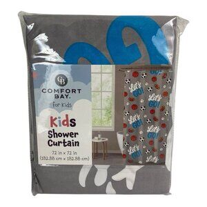 Let’s Go! Fabric Shower Curtain For Sports Fanatic Kids. 72” x 72” Gray Baseball